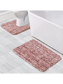 OBSESSIONS - Anti-skid Polyester Bath Mat and Contour Mat, 2Pcs Set, Strawberry