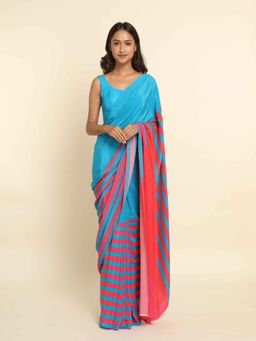 Suta - Blue Printed Liva Saree