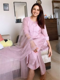 Label Kanupriya - Amaranth Pink Kurta Set With Mukaish-Work Dupatta (Set of 3)