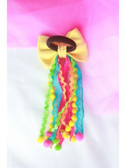 Choko - Kids Yellow Embellished Bow Hairtie with Pompoms-Handmade