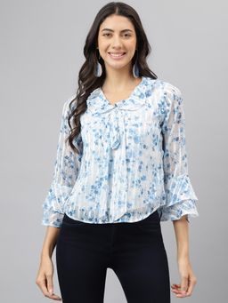 Latin Quarters - Women Blue Casual Three Fourth Sleeves Printed Blouse