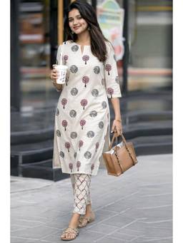 Gahan - Womens White Rayon Blend Printed Straight Kurta with Pant