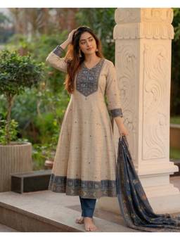 Gahan - Womens Blue Rayon Blend Printed A-Line Kurta with Pant with Dupatta