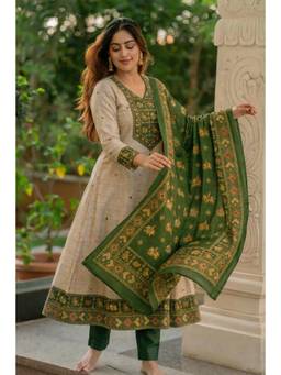 Gahan - Womens Green Rayon Blend Printed A-Line Kurta with Pant with Dupatta