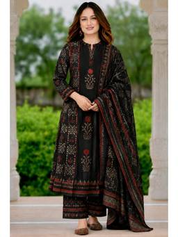 Gahan - Womens Viscose Blend Printed Straight Anarkali Kurta with Palazzo & Dupatta