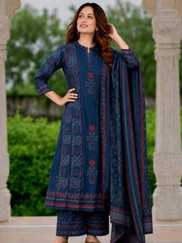 Gahan - Womens Viscose Blend Printed Straight Anarkali Kurta with Palazzo & Dupatta