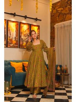 Gahan - Womens Viscose Blend Printed Anarkali Kurta with Palazzo and Dupatta