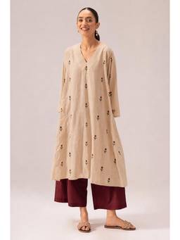 Gahan - Womens Beige Viscose Blend A-Line Printed Anarkali Kurta with Palazzo