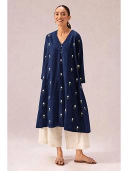 Gahan - Womens Blue Viscose Blend A-Line Printed Anarkali Kurta with Palazzo