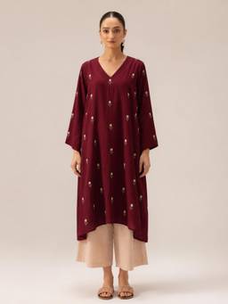 Gahan - Womens Maroon Viscose Blend A-Line Printed Anarkali Kurta with Palazzo