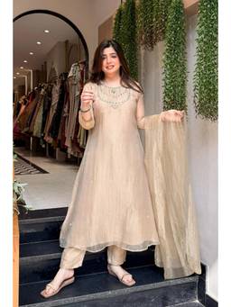 Gahan - Womens Pink Embroidered Anarkali Kurta with Pant & Dupatta