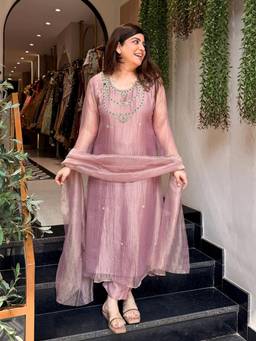Gahan - Womens Pink Viscose Blend Embroidered Kurta with Pant & Dupatta