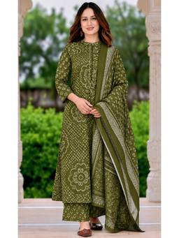 Gahan - Womens Green Cotton Blend Printed Kurta with Palazzo & Dupatta