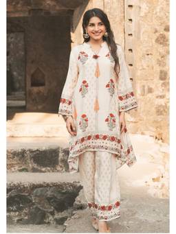 Gahan - Womens White Viscose Printed Kurta with Palazzo