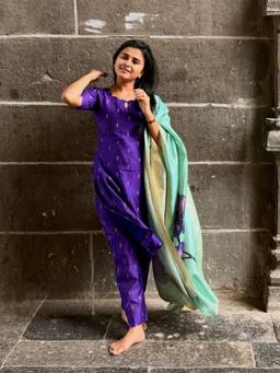 Gahan - Womens Blue Viscose Blend Printed Straight Kurta with Pant & Dupatta