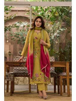 Gahan - Womens Green Viscose Blend Embroidered Kurta with Pant & Dupatta