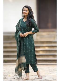 Gahan - Womens Green Viscose Rayon Printed Straight Kurta with Pant & Dupatta