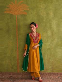 Gahan - Womens Embroidered Straight Anarkali Kurta with Pant & Dupatta