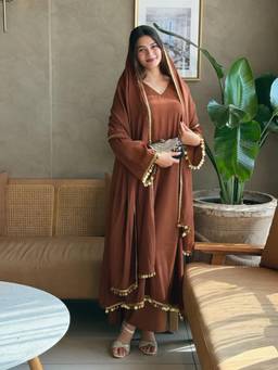 Gahan - Womens Chanderi Solid A-Line Anarkali Kurta with Palazzo & Dupatta