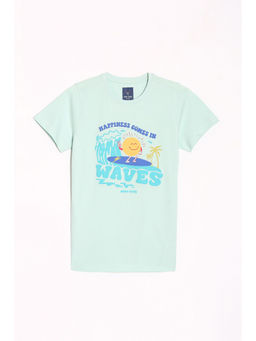 Allen Solly - Boys Green Regular Fit Graphic Print Crew Neck T-Shirt