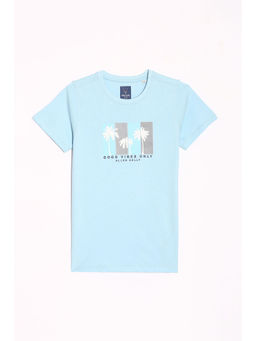 Allen Solly - Boys Light Blue Regular Fit Graphic Print Crew Neck T-Shirt