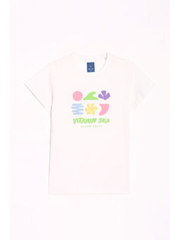 Allen Solly - Boys White Regular Fit Graphic Print Crew Neck T-Shirt