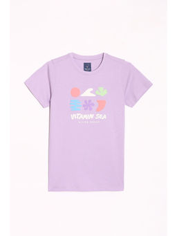 Allen Solly - Boys Purple Regular Fit Graphic Print Crew Neck T-Shirt