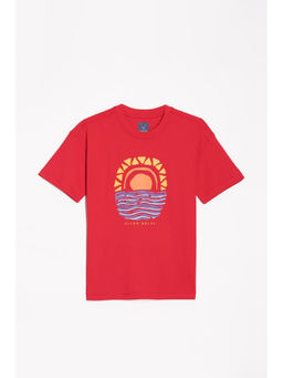 Allen Solly - Boys Red Regular Fit Graphic Print Crew Neck T-Shirt