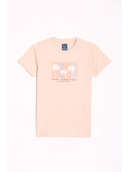 Allen Solly - Boys Peach Regular Fit Graphic Print Crew Neck T-Shirt