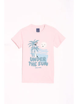 Allen Solly - Boys Pink Regular Fit Graphic Print Crew Neck T-Shirt