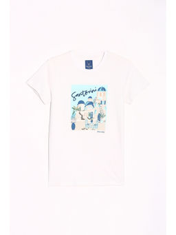 Allen Solly - Boys White Regular Fit Graphic Print Crew Neck T-Shirt