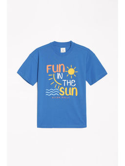 Allen Solly - Boys Blue Regular Fit Graphic Print Crew Neck T-Shirt