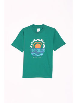 Allen Solly - Boys Green Regular Fit Graphic Print Crew Neck T-Shirt