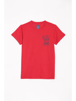 Allen Solly - Boys Red Regular Fit Graphic Print Crew Neck T-Shirt
