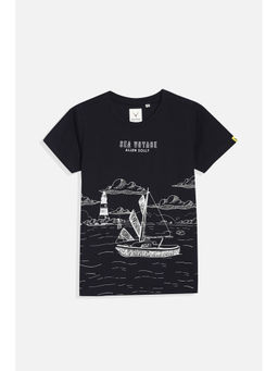 Allen Solly - Boys Black Regular Fit Graphic Print Crew Neck T-Shirt