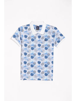 Allen Solly - Boys Blue Regular Fit Print Polo Neck T-Shirt
