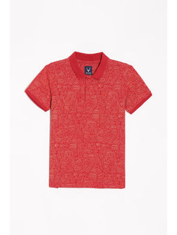 Allen Solly - Boys Red Regular Fit Print Polo Neck T-Shirt