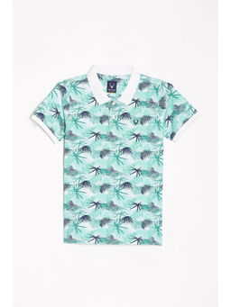 Allen Solly - Boys Green Regular Fit Print Polo Neck T-Shirt