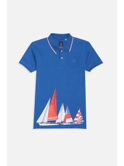 Allen Solly - Boys Blue Regular Fit Graphic Print Polo Neck T-Shirt