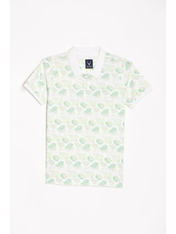 Allen Solly - Boys White Regular Fit Print Polo Neck T-Shirt