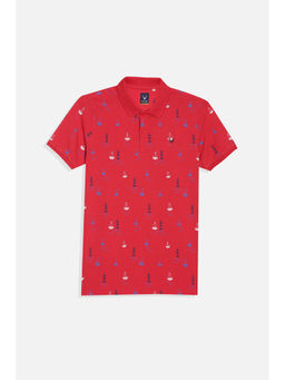 Allen Solly - Boys Red Regular Fit Print Polo Neck T-Shirt