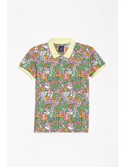 Allen Solly - Boys Multi-Color Regular Fit Print Polo Neck T-Shirt