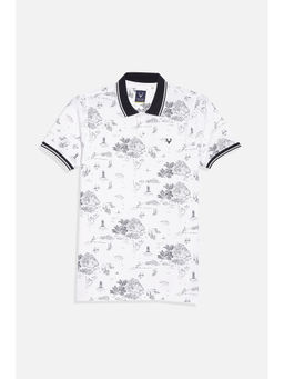 Allen Solly - Boys White Regular Fit Print Polo Neck T-Shirt