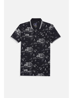 Allen Solly - Boys Black Regular Fit Print Polo Neck T-Shirt