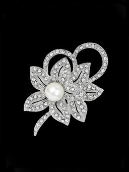 Yellow Chimes - Silver Plated Crystal Floral Brooch Pin