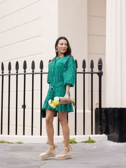 MIRIPRET - Clover Green Mini Fit and Flare Dress with Belt (Set of 2)