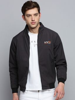 SHOWOFFFF - Men's Solid Mock Collar Grey Padded Jacket