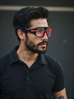 TED SMITH - Unisex Black-Red Uv Protected Lens Wrap Around Sports Shooting Sunglass