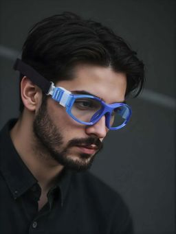 TED SMITH - Unisex Blue Rectangular Uv Protected Lens Sports Shooting Sunglass