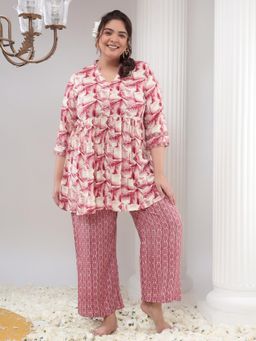 Bani Women - Pink Plus Size Printed Tunic with Pant (Set of 2)